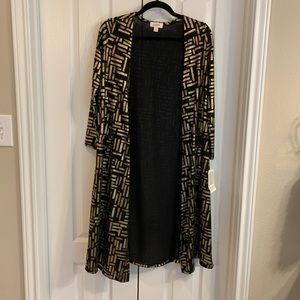 LulaRoe Sarah duster cardigan, elegant black/gold foil, XS, NWT with tags